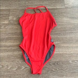 Jolyn fixed back one piece. 28. Red.